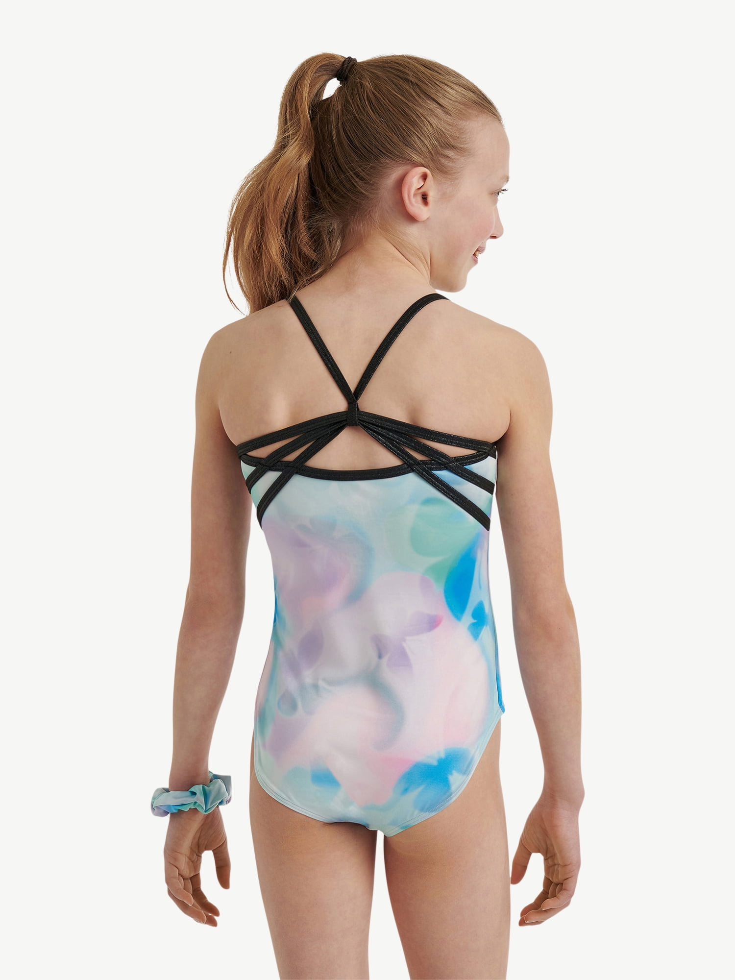 Justice Strappy Back Sports Bra for Teens with Butterfly Cloud Dye Print, Sizes XS-XL