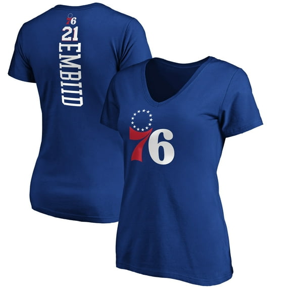 Women's Joel Embiid Royal Philadelphia 76ers Playmaker Name & Number V-Neck T-Shirt
