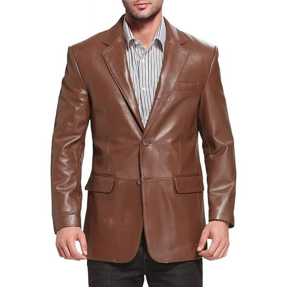 Elegant Stylish Brown 100% Genuine Lambskin Leather Lightweight Soft Satin lining with comforatble to carry Blazer for Men - XS Size