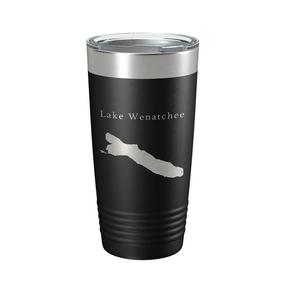 Lake Wenatchee Map Tumbler Travel Mug Insulated Laser Engraved Coffee Cup Washington 20 oz Black