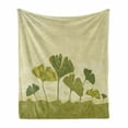 thumbnail image 1 of Gingko Soft Flannel Fleece Throw Blanket, Tree Leaf Stem Biloba Natural Curved Leaves Seasonal Harvest Graphic, Cozy Plush for Indoor and Outdoor Use, 50" x 60", Olive Green and Beige, by Ambesonne, 1 of 6