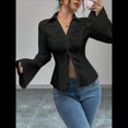 thumbnail image 4 of Camisas de Mujer con Botones, Blusas Informales de Larga A Rayas con Cuello, Blusas de Trabajo, Conjuntos Modernos Negro S, 4 of 7