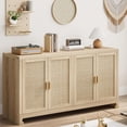 thumbnail image 2 of Buffet en Rotin de 60 Pouces - Bahut de Rangement Style Ferme avec 4 Portes et Tablettes Ajustables, Table Console Tressée pour Salle à Manger, Salon, Entrée, Chêne Brun, 2 of 3