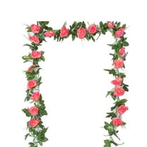 Flower Garland 1 Pcs 36FT Artificial Rose Vine Flowers with Green Leaves Hanging Floral Garland for Backdrop Wedding Wall Arch Christmas Room Party Table Decor Pink