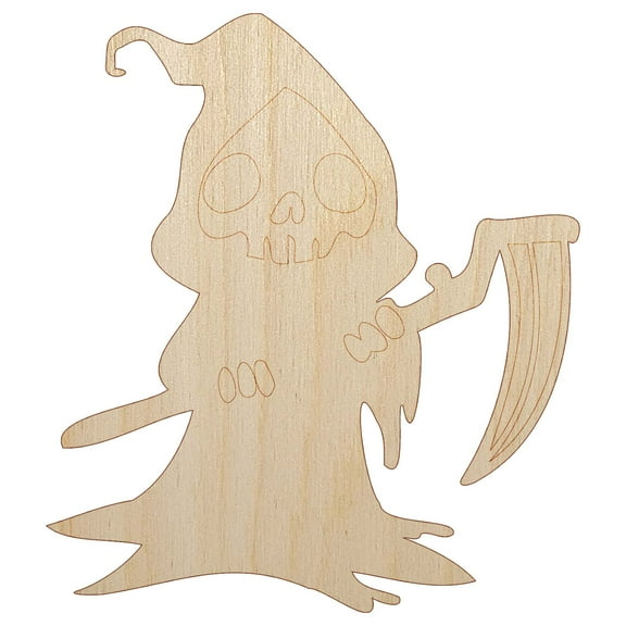 Creepy Spooky Skeleton Grim Reaper with Scythe Horror Wood Shape Unfinished Piece Cutout Craft DIY Projects - 4.70 Inch Size - 1/8 Inch Thick