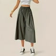 thumbnail image 2 of UTSJKR Women's Trendy Palazzo Pants with Buttons Casual Comfy High Waist Wide Leg Loose Culottes Skirts Trousers Army Green M, 2 of 6