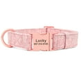 thumbnail image 5 of Pet Artist Blue Grey Pink Tweed Dog Collar w/ Rose Gold Buckle Engraved Personalized Pet ID Name S-L, 5 of 11
