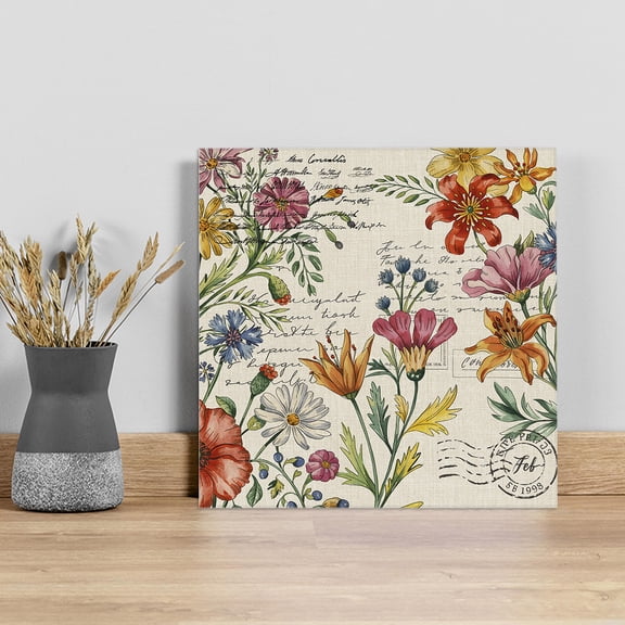 Summer Botanical Wall Art Painting on Canvas, Vintage Watercolor Flower Palnt Canvas Art Home Prints Wall Art Framed Modern Artwork for Living Room Bedroom Wall Decor 8x8in