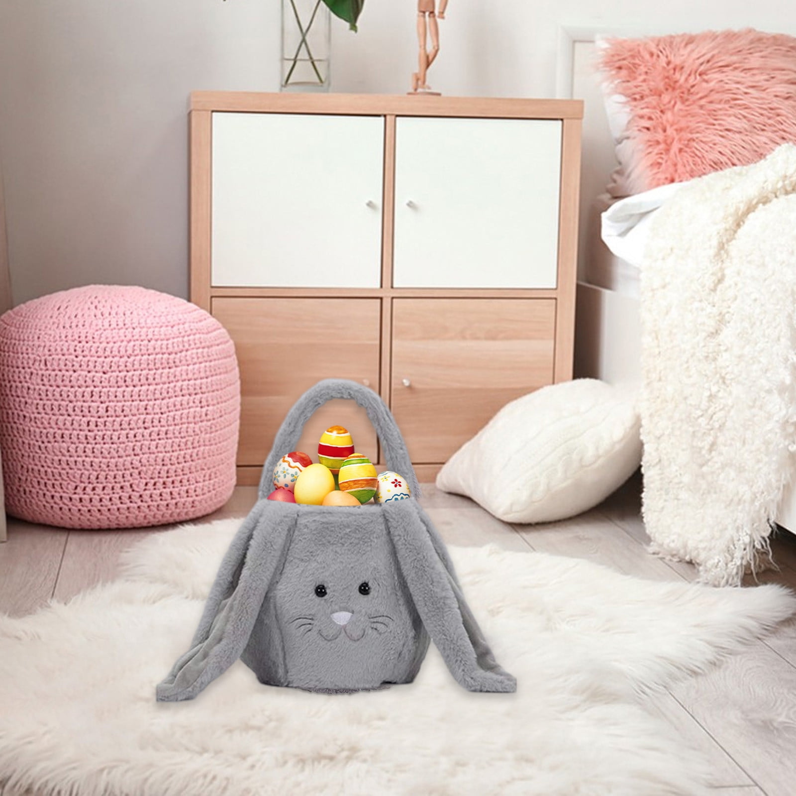 VibHome Easter Baskets Bags for Kids Gift Happy Easter Bunny Long Ears Bags Easter Basket Buckets Easter Tote Bags Children Gift Storage Handbag on Clearance!