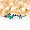 thumbnail image 3 of Unique Kite Cut Emerald Engagement Ring Set in 14K Black Gold Vermeil- Leaf Nature Inspired Ring- May Birthstone, 3 of 6