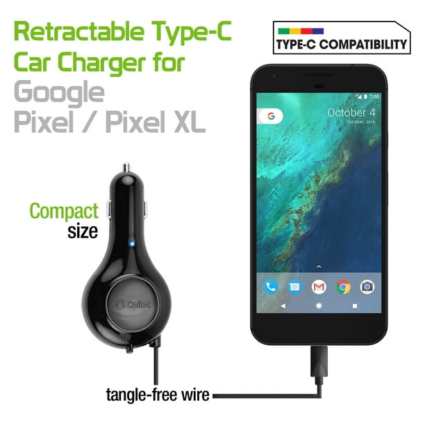 Cellet 3Amp / 15Watt USB Type-C Retractable Car Charger for Google