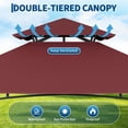 thumbnail image 3 of 8' x 5' Grill Gazebo Canopy with Extra 7' x 3' Awning, Heavy Duty Steel Frame, Double-Tiered Outdoor Grill Canopy with Shelves, 10 Hooks & LED Lights for Patio BBQ Backyard，Claret, 3 of 7