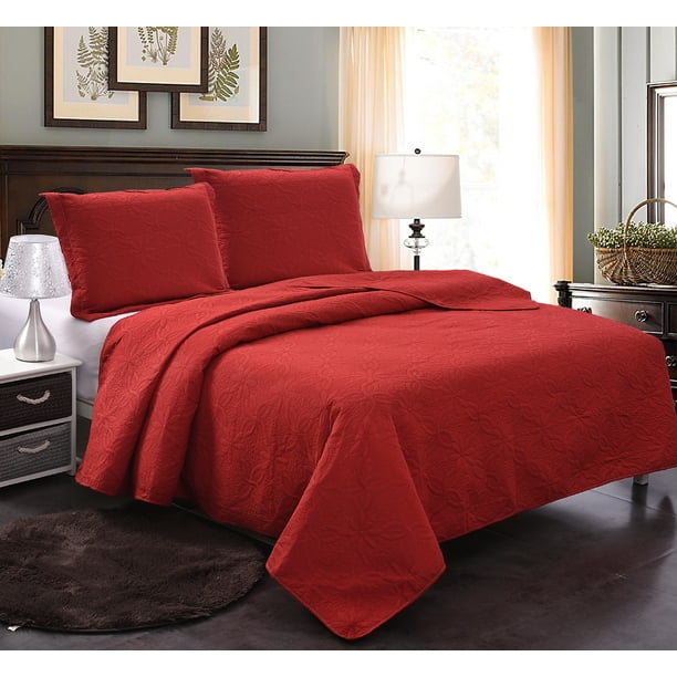 Light Solid Embossed 3 Piece Quilt Set, Full/Queen Size,Bedspread Lightweight