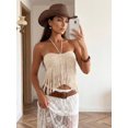 thumbnail image 4 of LMLYSoH Women Tank Tops Halter Neck Sleeveless Open Back Tassel Hem Summer Crochet Crop Vest for Vacation Beach, 4 of 9