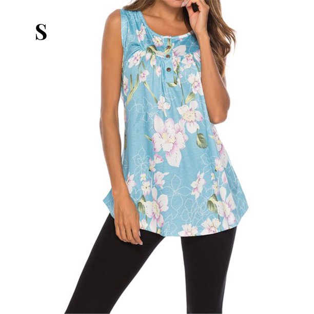 Guardurnaity Camiseta de mujer Blusa de manga corta con cuello Top con estampado casual Vestidos lirio azul claro S Guardurnaity AP001800-04