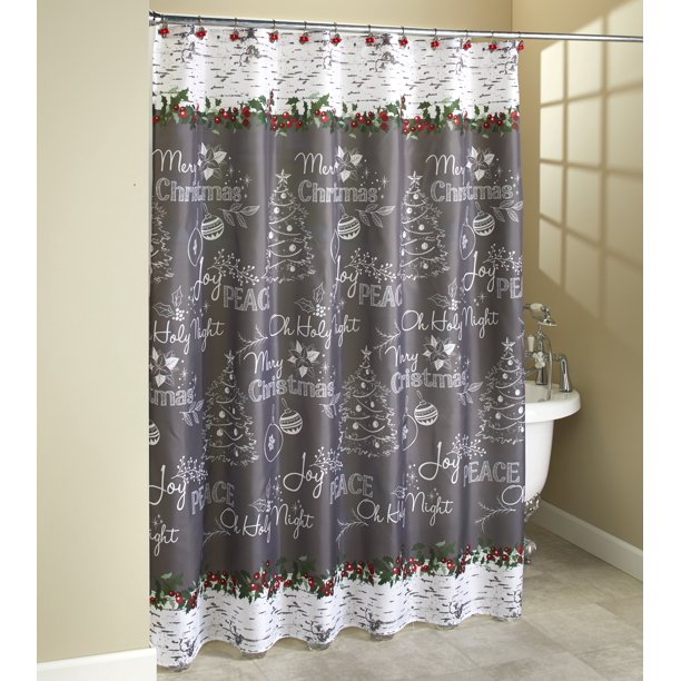Christmas Shower Curtain Chalkboard Writing of Wishes for the