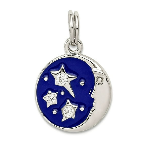 925 Sterling Silver Polished Not engraveable Blue Enameled With Cubic Zirconia Charm 22x14mm Wide Pendant Necklace for W