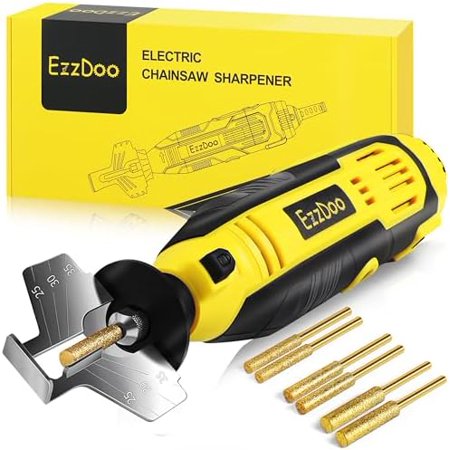 Electric Chainsaw Sharpener Kit with TITANIUM-COATED Diamond Bits - High-Speed Chain saw Sharpener Tool and 6 High Hardness Sharpening Wheels For All Chainsaw Chains.$$Tools