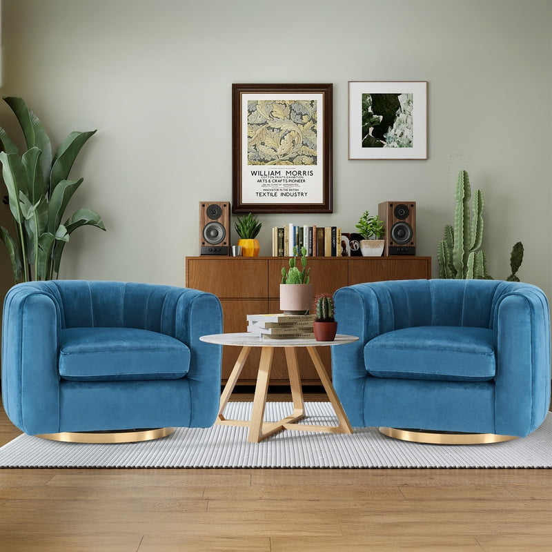 Gianna Swivel Accent Chair, Reclining Velvet Barrel Chair，Blue