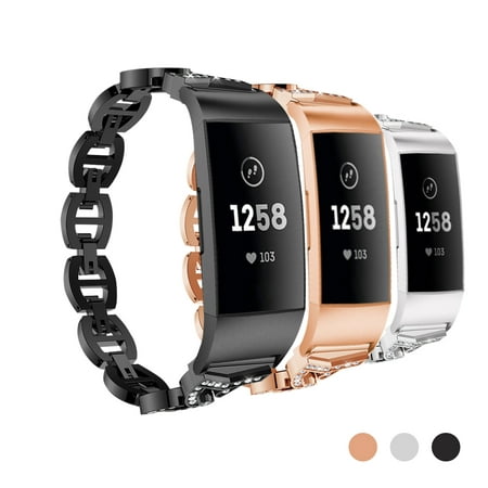 EEEKit Compatible with Fitbit Charge 3 / Charge 3 SE Bands for Women, Metal Straps Bracelet Wristbands Accessories for Fitbit Charge 3 Smartwatch, Rose Gold Silver (The Best Black Metal Bands)