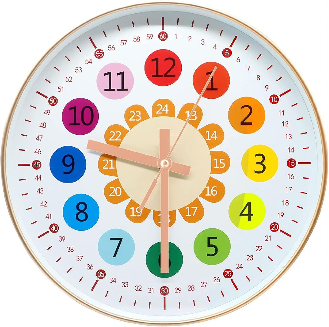 Learning Clock for Kids 12 inch, Telling Time Teaching Clock, Kids Silent Analog Large Wall
