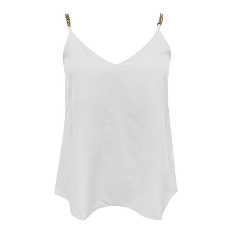 EHQJNJ Tank Tops for Women 2024 Crop Women Fashion Casual Solid Chain Tank  Strap V Neck Camisole Vest Top Womens Tank Tops with Built in Bra Cropped