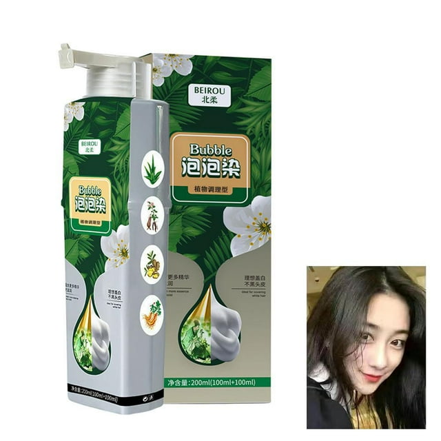 Easy-to-Use Bubble Hair Dye Shampoo, 1x Plant-Based Hair Washing Color Cream, Natural Permanent Solution for Gray Coverage, At-Home Salon Hair Coloring Kit