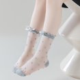 thumbnail image 3 of Girls Sheer Mid Calf Socks with Ruffle Cuff Bow and Textured Dot Pattern Lightweight Dress Socks for Kids Daily Wear, 3 of 6