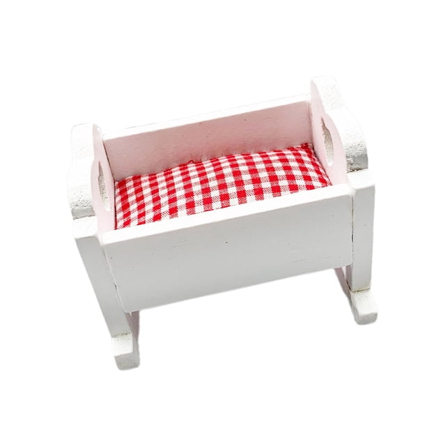 Miniatura casa de muñecas cunas 1:12 escala mecedora cuna cama fiesta juego cuna de madera modelo decoración paisaje suministros DIY escena artesanía Zulema cuna de casa de muñecas