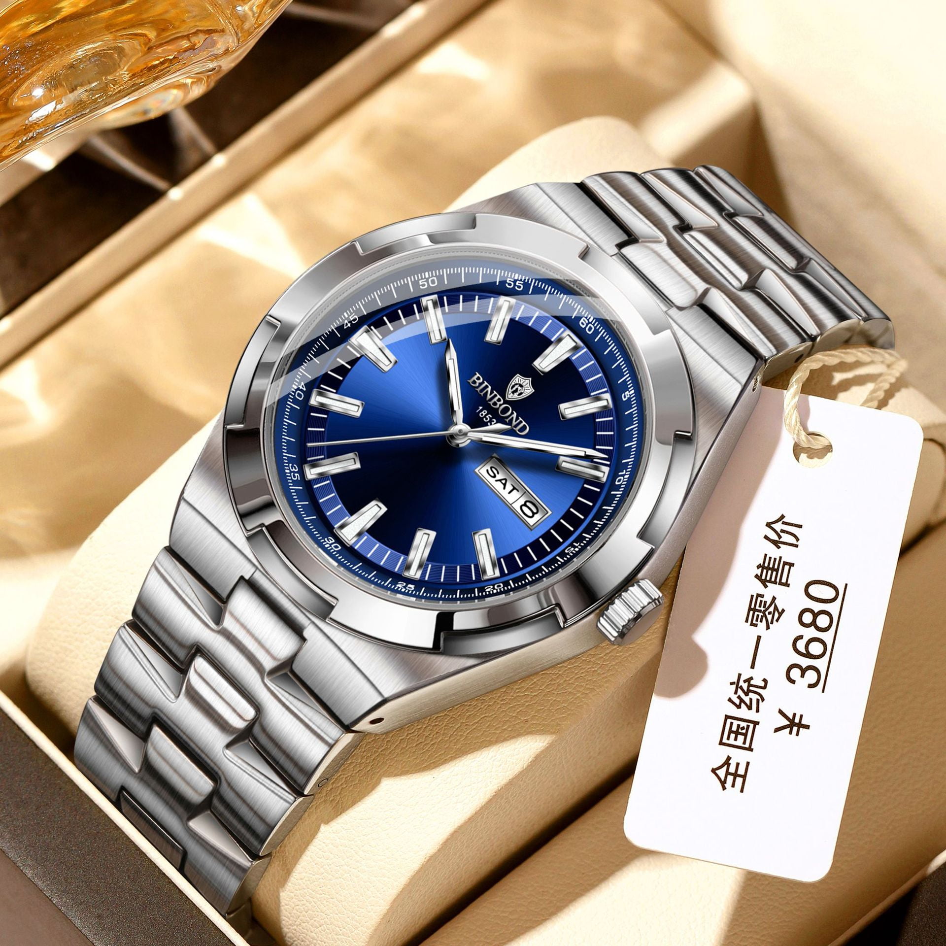 Men's watch, multifunctional quartz watch, waterproof men's wristwatch, fashionable business trendy men's watch