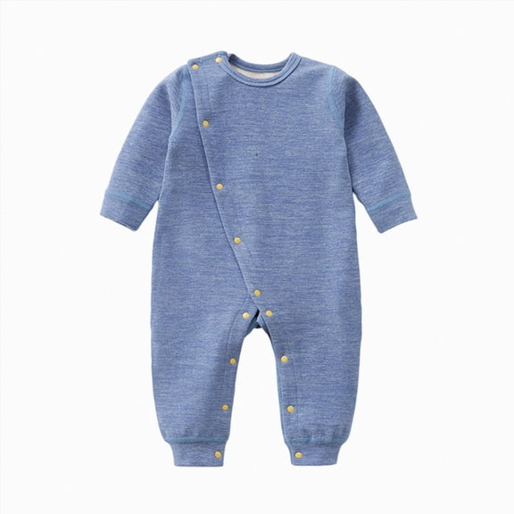 Gubotare Baby Girl Boys Solid Romper Jumpsuit Newborn Warm Soft Thick Outfit Infant Button Down Overalls Toddler Stuff Undershirt (Blue, 9-18 Months)