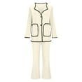 thumbnail image 6 of Two Piece Outfits Women Button Down Cardigan Wide Leg Pants Sets Sweater Knit Loungewear Block Color Lounge Suits (White S), 6 of 6