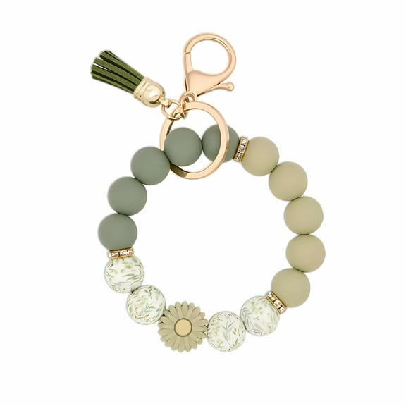 DESIGNICE Silicone Beaded Keychain Wristlet Key Ring Bracelet Cute Car Key Chain Holder for Women Girls