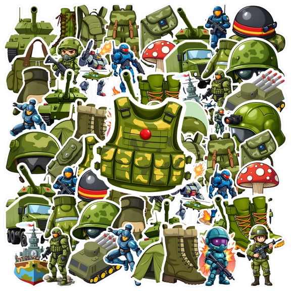 35pcs-50pcs Army Stationery Stickers Cartoon Soldier Kids Stickers  Military PVC Sticker for Laptops Suitcase