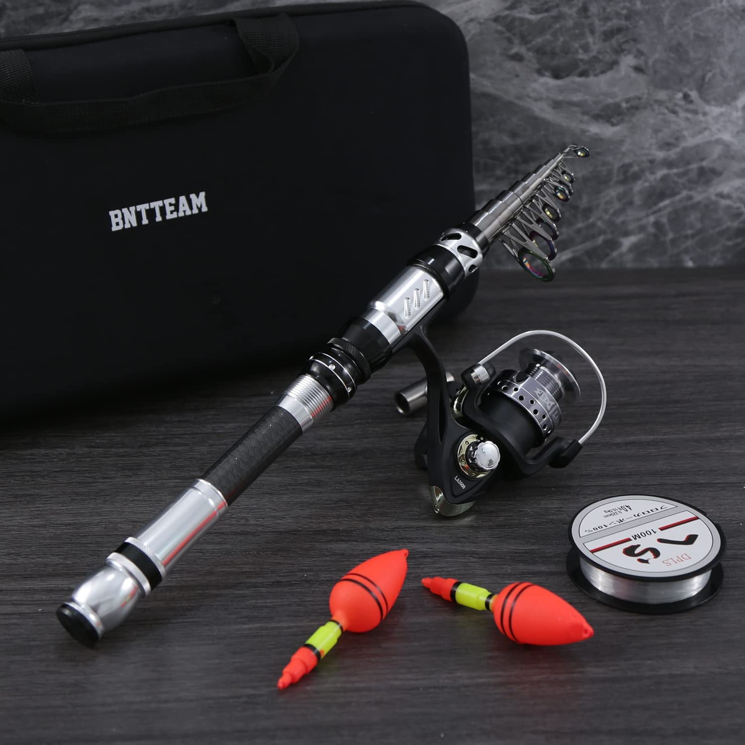 BNTTEAM Portable Fishing Spinning Rod and Reel Combo set Carbon Fiber  Fluorescent Rod Tip, with Fishing Lures Line Carrier Bag Kits for Travel  Surf Saltwater Freshwater 