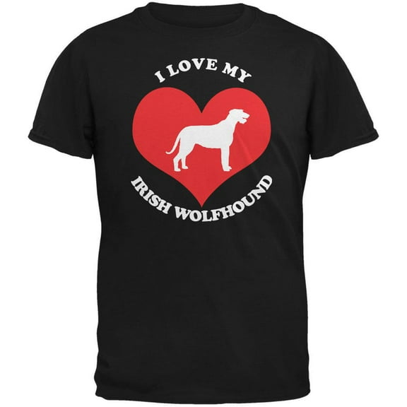 Valentines I Love My Irish Wolfhound Black Adult T-Shirt - 2X-Large