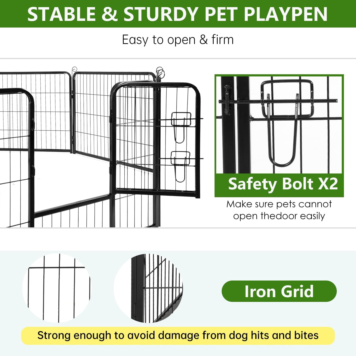 Dkelincs Heavy Duty Dog Playpen 8 Panel 40" Folding Metal Dog Exercise Pen Indoor Outdoor Dog Fence Dog Crate Cage with Door, Black