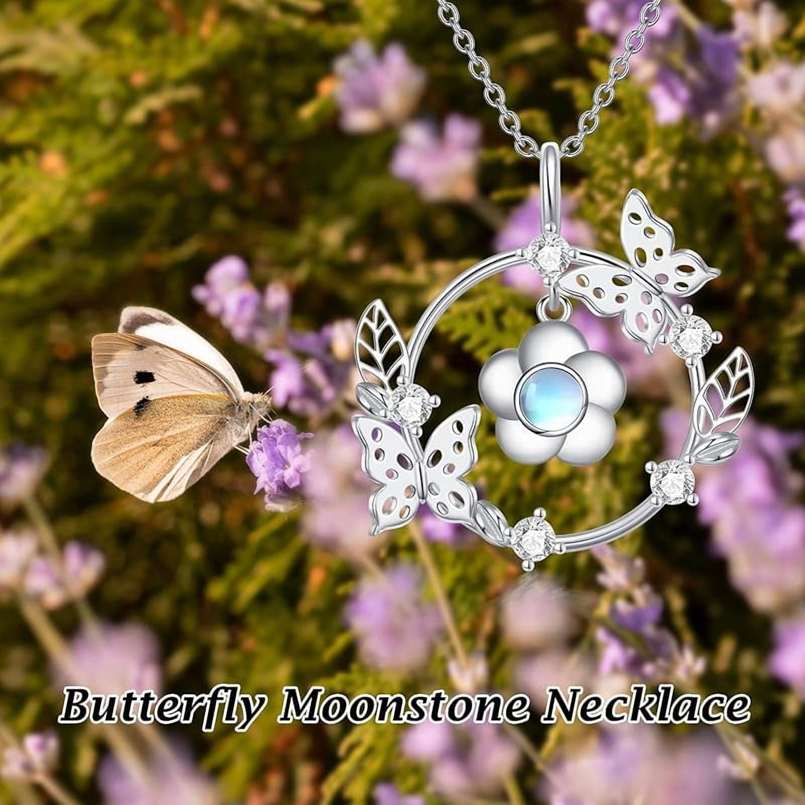 SISGEM Natural Moonstone Butterfly Pendant Necklace for Women 925 Sterling Silver Moonstone Gemstone Jewelry for Her