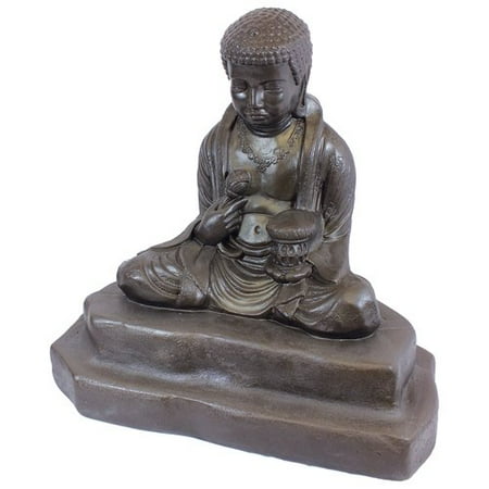 Garden Buddha Sculpture EMSCO Meditating Buddha Statue – Natural Bronze Appearance – Made of Resin – Lightweight – 24” Height ()