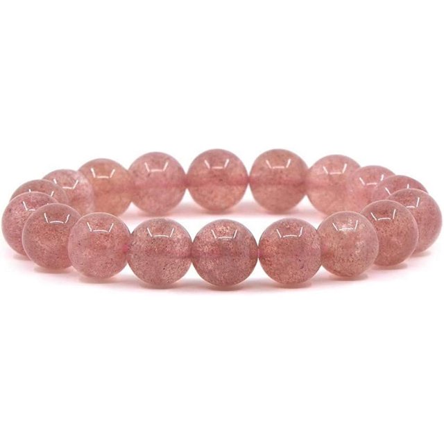 Bracelet Extensible en Perles Rondes de 10mm en Quartz Naturel à la Fraise 7 Pouces Unisexe