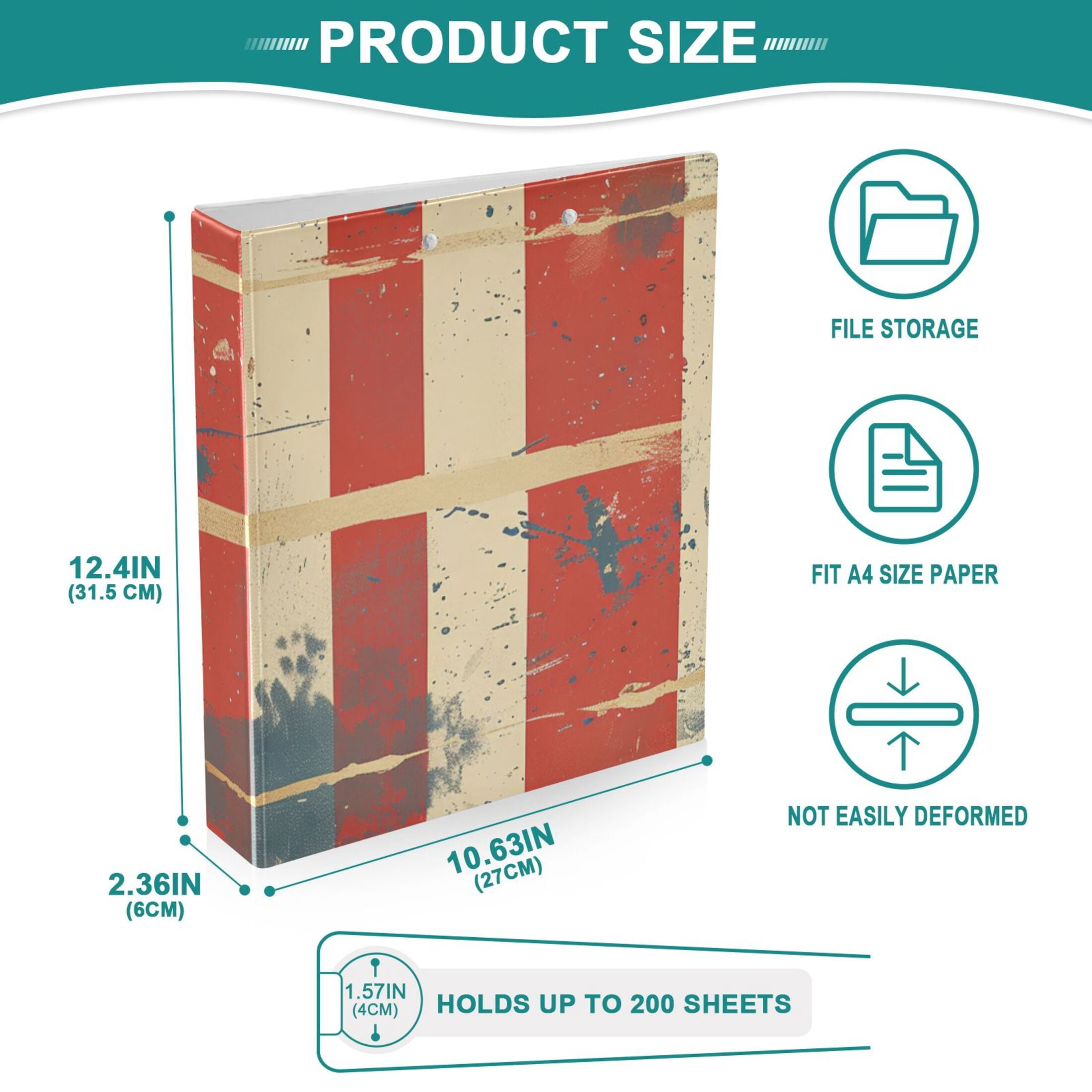 Us Flag Painting 3 Ring Binders 1.5 inch Hardcover File Folders with Interior Pockets A4 Size Organizer for School Office Hospital