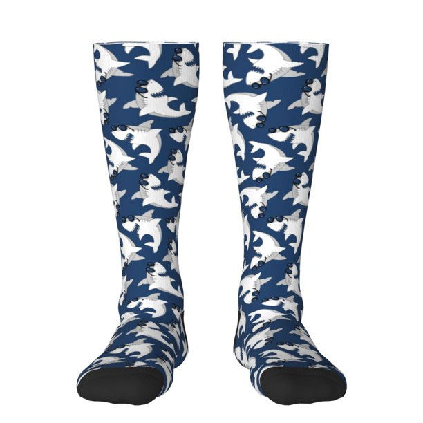 Fotbe Shark Calcetas Divertidas Estampadas para Hombre y Mujer, Calcetas de Algodón hasta la Rodilla para Caminar, Correr, Enfermería y Embarazo