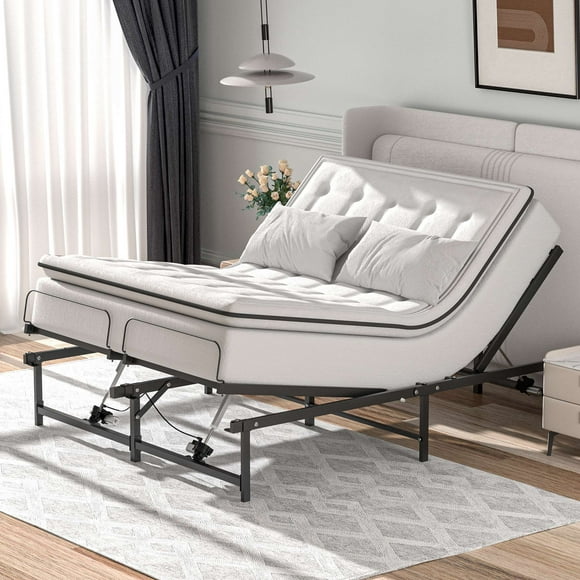 HOXPETY Electric Adjustable Bed Frame, Head and Foot Incline Bed Base with Low-Noise Motor and Wired Remote Control, Electric Bed Frame Fit for Most Mattress