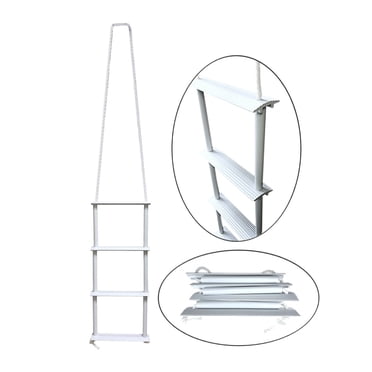 Pactrade Marine Inflatable Boat Ladder - 3-Step Folding White PE Rope Ladder For Kayaks