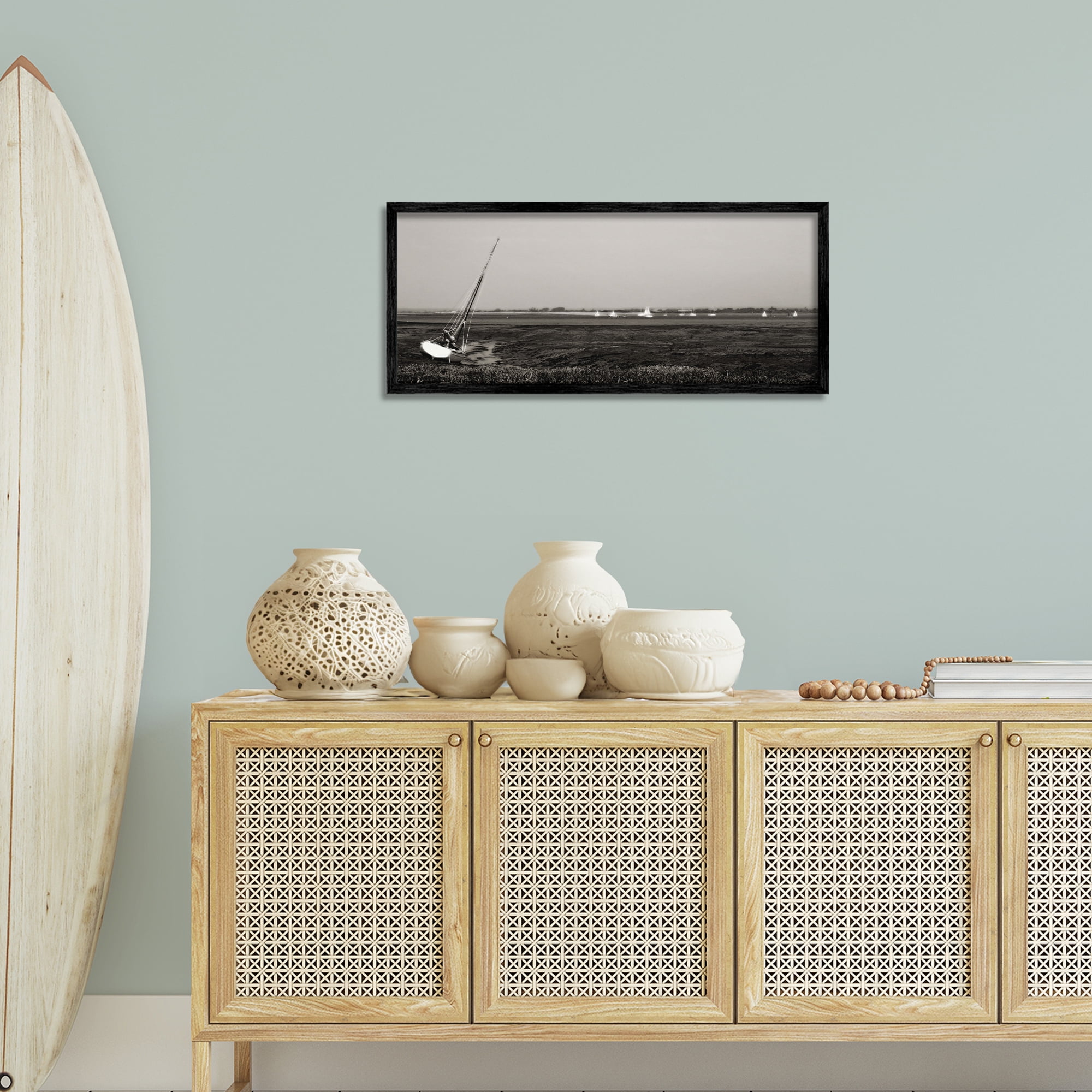 Stupell Industries Boating Towards Hayling Coastal Photography Black Framed Art Print Wall Art, 30 x 13