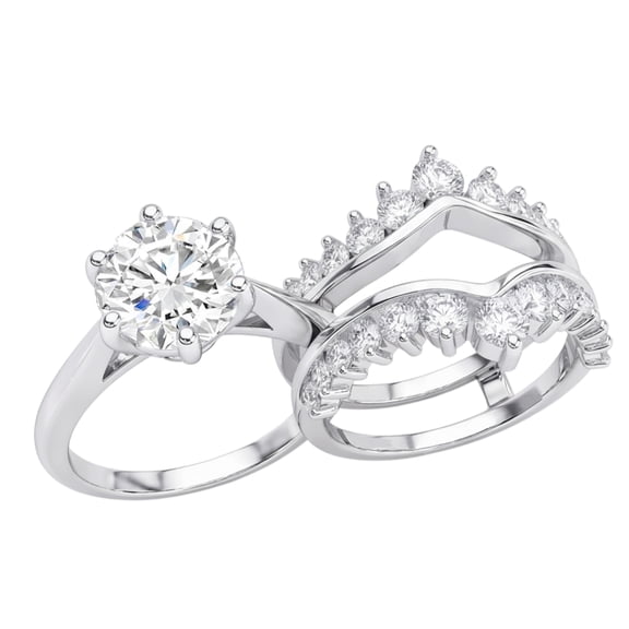 SFTING Wedding Rings for Women Moissanite 3CT Round Cut Engagement Ring Enhancer Silver 18K Plated Wedding Band Size 7