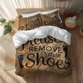 thumbnail image 2 of Please Remove Your Shoes Twin Size Comforter Set, Vintage Distressed Letters Wood Grain Bedding for All Seasons, 4 Pcs Bed Set, 1 Quiltcover (68"x86") ,1Sheet(67"x116"), 2Pillowcases (30"x20"), 2 of 12
