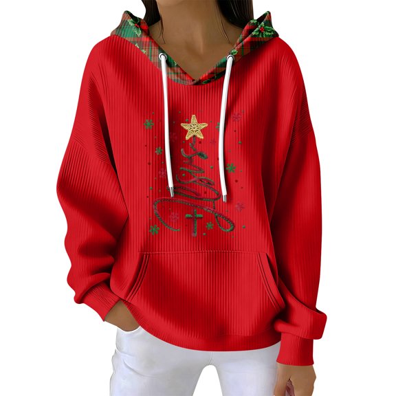 Women's Fashion Casual Christmas Print Pullover Long-Sleeve Sweatshirt with JESUS Design for Holiday Season and Comfortable Wear,Red,L