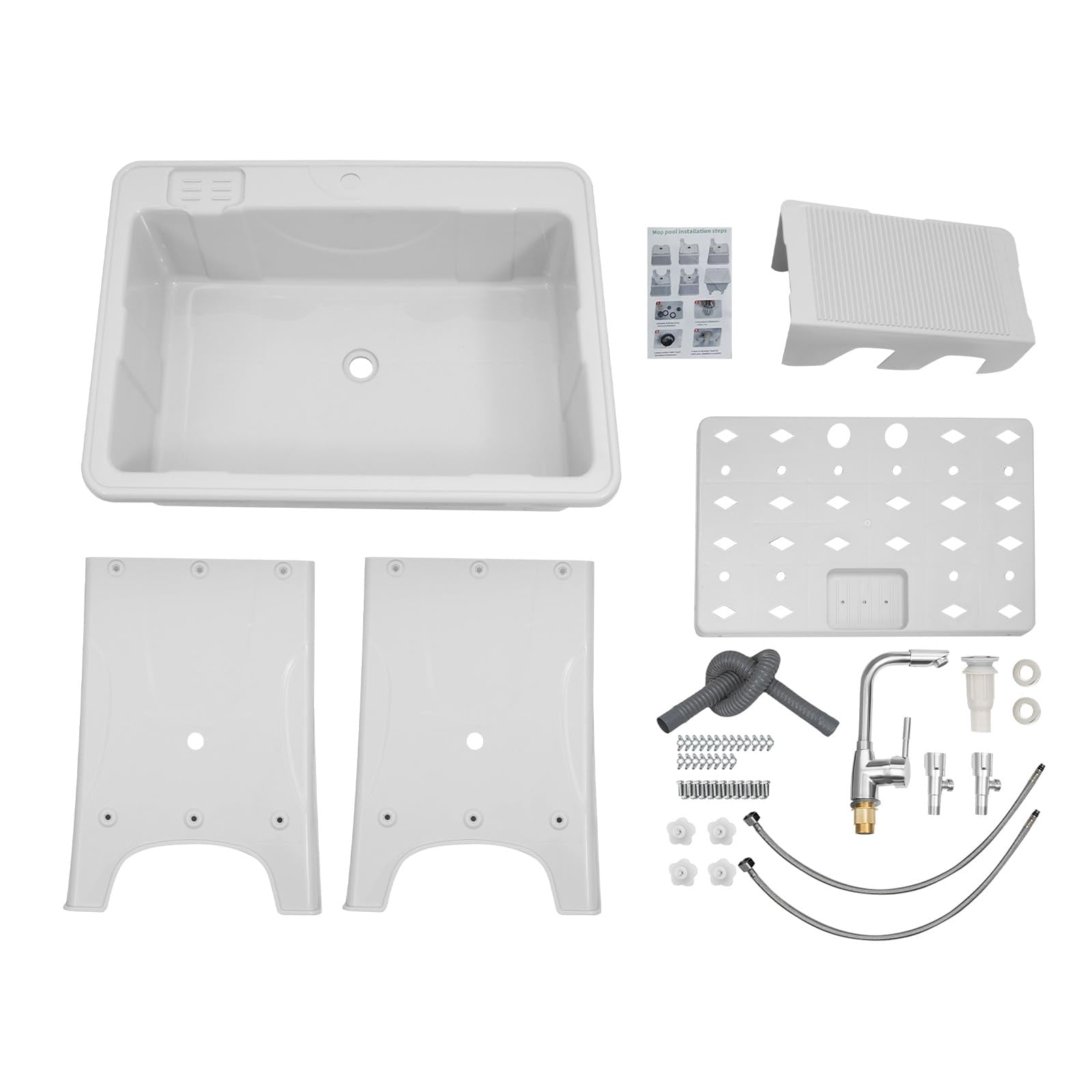 Miumaeov Laundry Sink Freestanding, Plastic Utility Sink with Washboard, Lavadero Portable Tub, Laundry Tub for Basement Garage, Garden Sink with Faucet Drain Kit