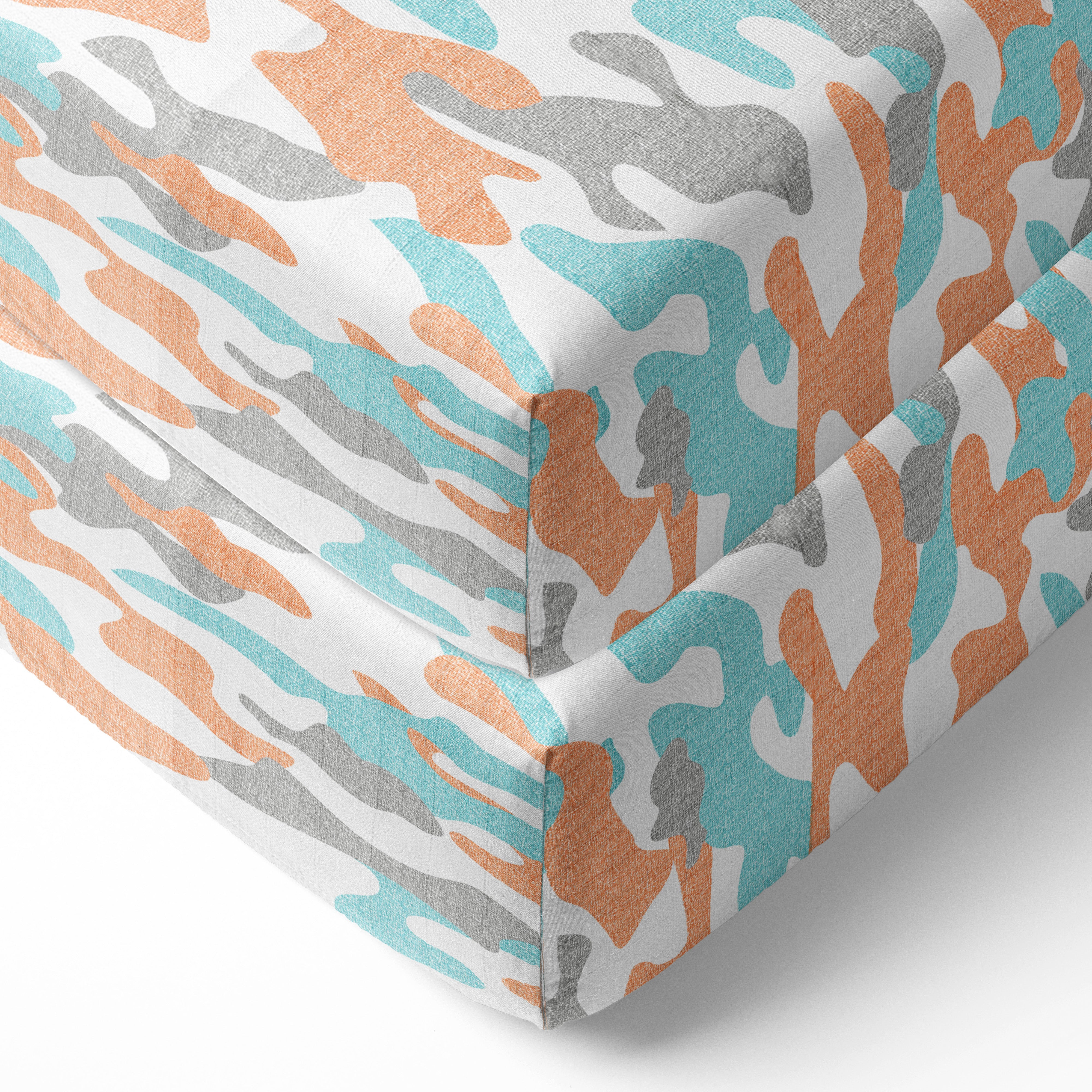 Bacati - Boys Camo Aqua Orange Muslin Crib or Toddler Bed Fitted Sheet